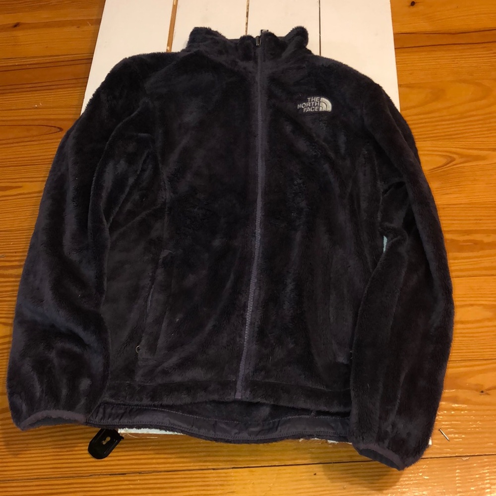 purple North Face fuzzy jacket, feels new